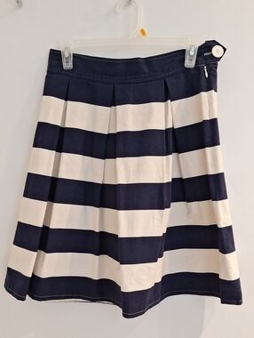 SD Collection Navy and Cream Horizontal Stripe Skater Skirt